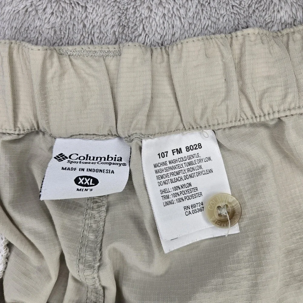 Columbia PFG Cargo Shorts Mens 2XL Beige Nylon Elastic Waist Fishing Hiking